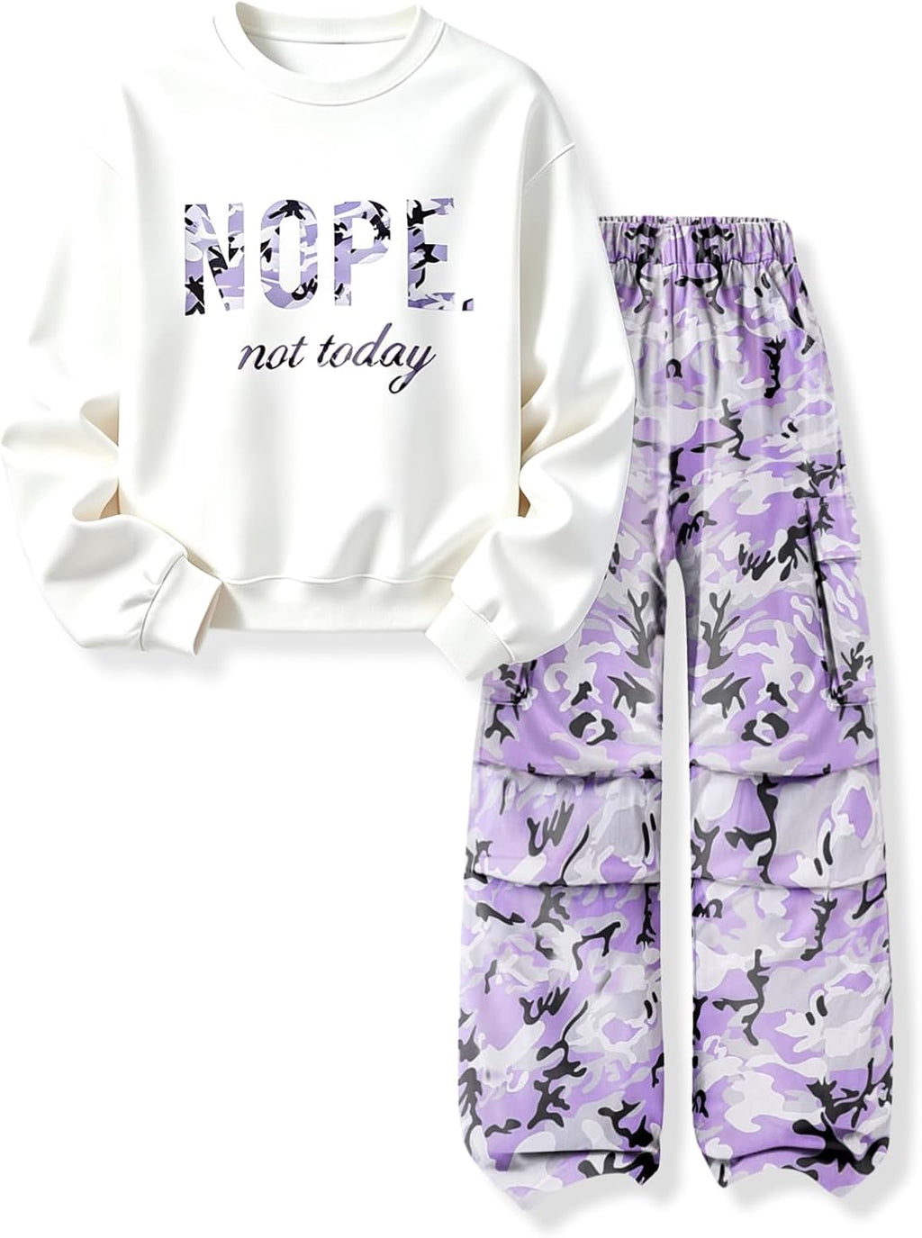 Teen Girls Clothes 2 Piece Outfits Letter Print Long Sleeve Tops and Cargo Pants Clothing Set