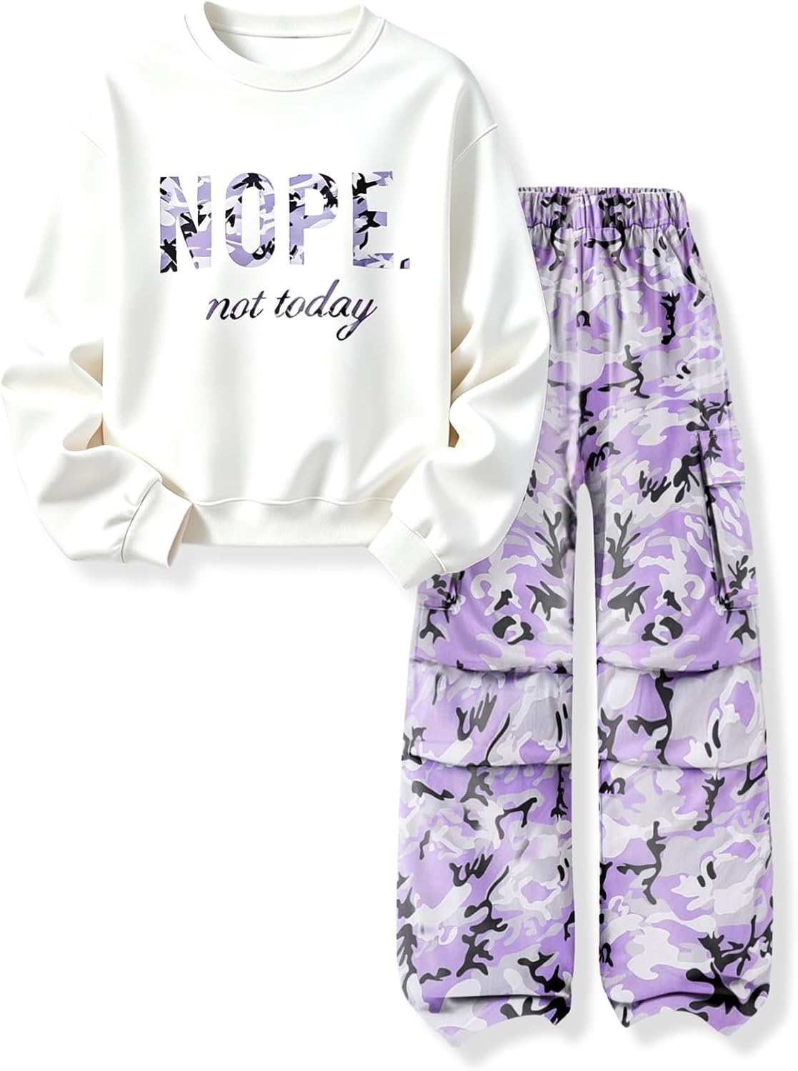 Teen Girls Clothes 2 Piece Outfits Letter Print Long Sleeve Tops and Cargo Pants Clothing Set