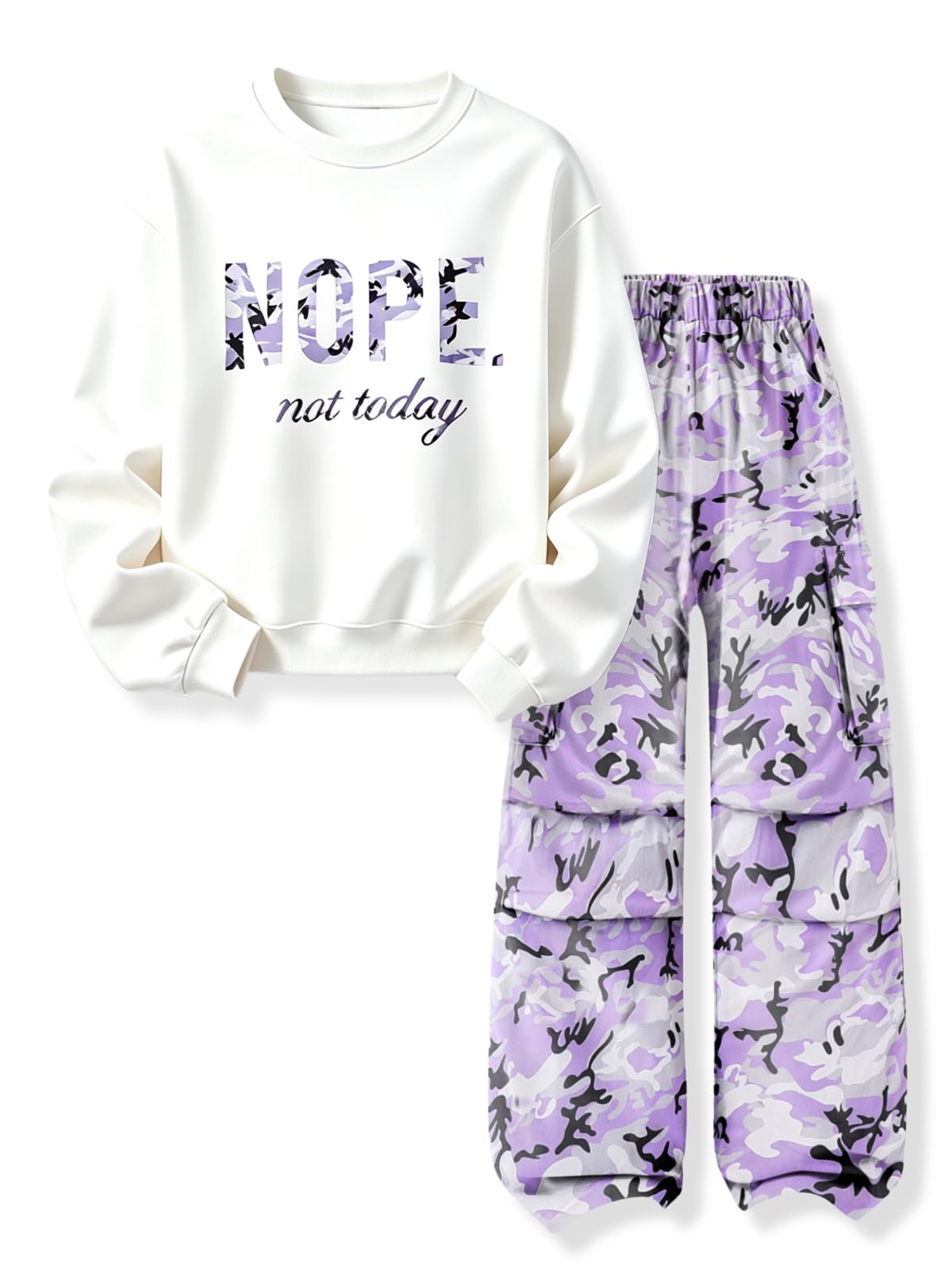 Teen Girls Clothes 2 Piece Outfits Letter Print Long Sleeve Tops and Cargo Pants Clothing Set