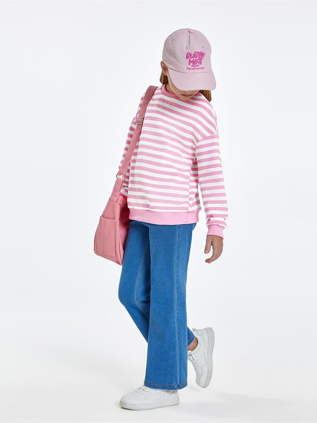 Haloumoning Girls Striped Crewneck Sweatshirt Long Sleeve Oversized Tops