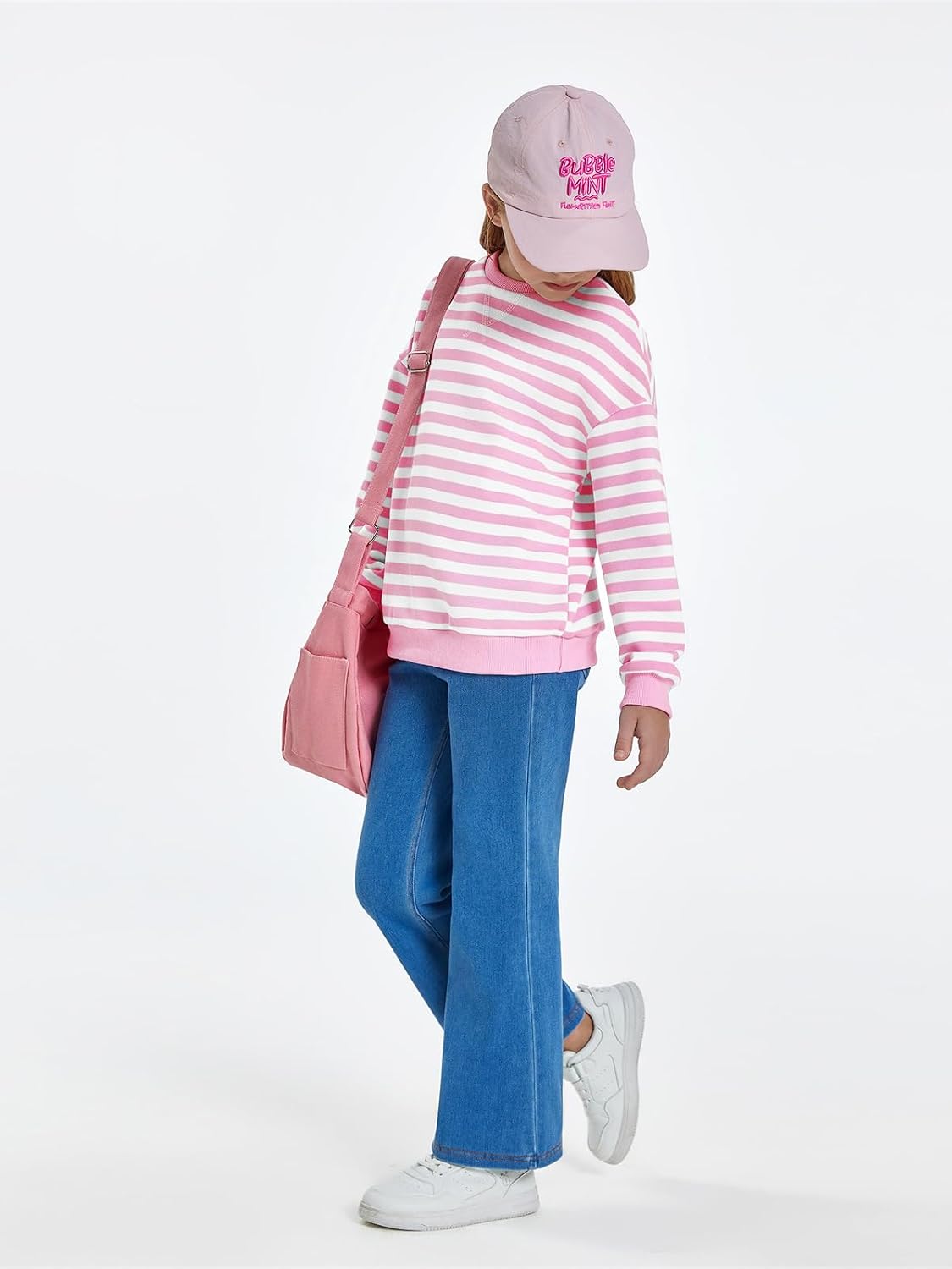 Haloumoning Girls Striped Crewneck Sweatshirt Long Sleeve Oversized Tops
