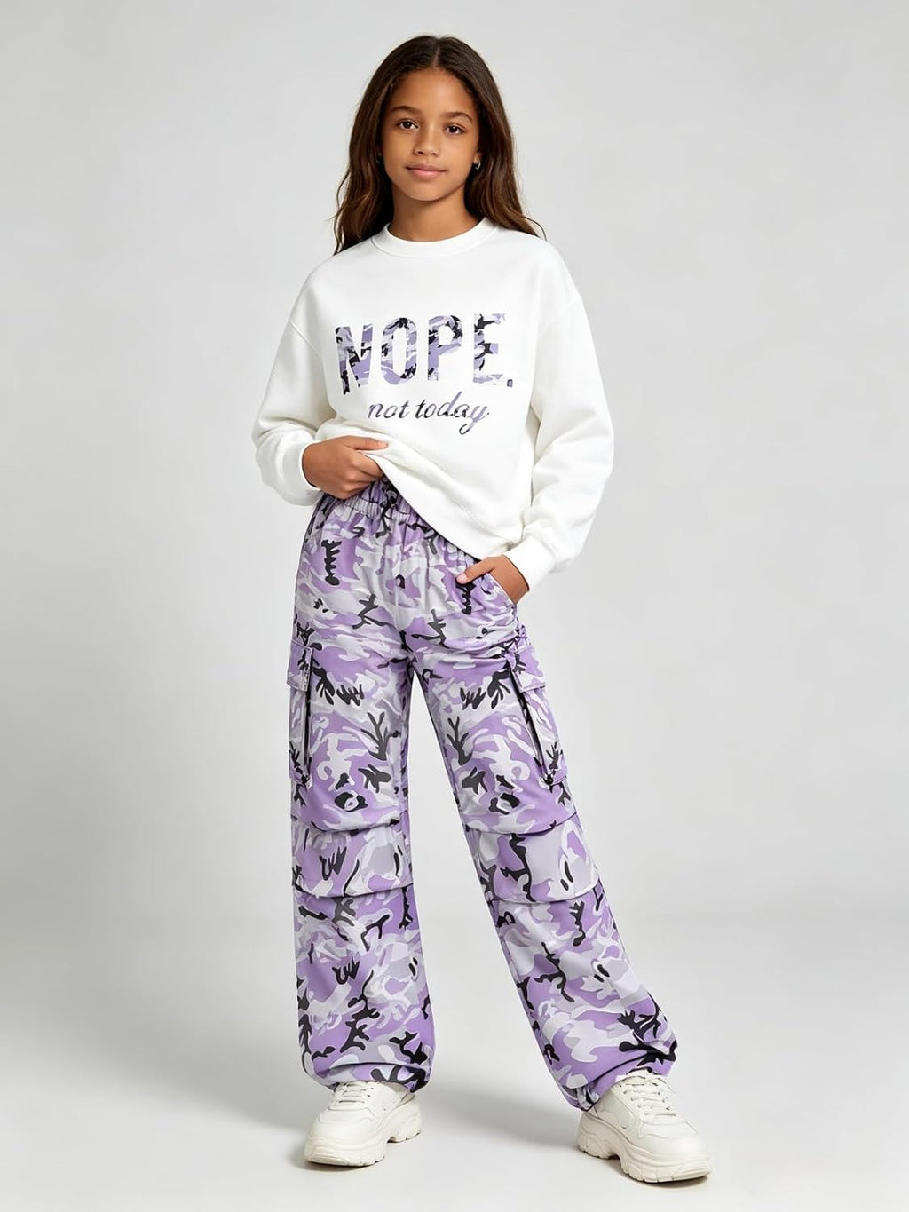 Teen Girls Clothes 2 Piece Outfits Letter Print Long Sleeve Tops and Cargo Pants Clothing Set