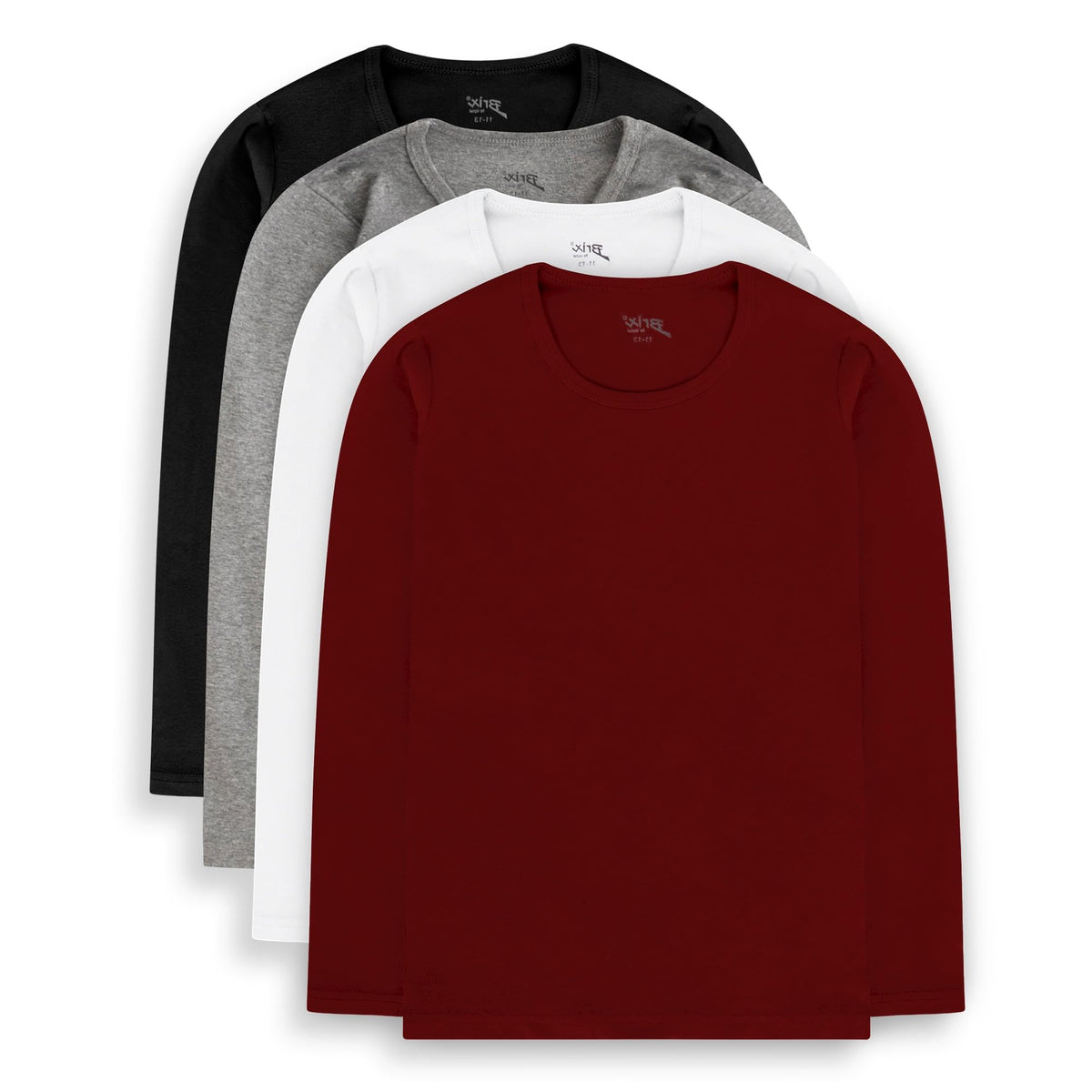 Brix Girls' Long Sleeve Tees - 100% Cotton 4 -Pack Crew Neck T Shirts.
