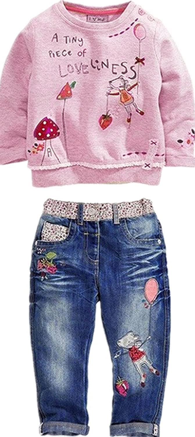 Toddler Girl Clothes Baby Girl Long Sleeve Top + Jeans Pants with Pockets