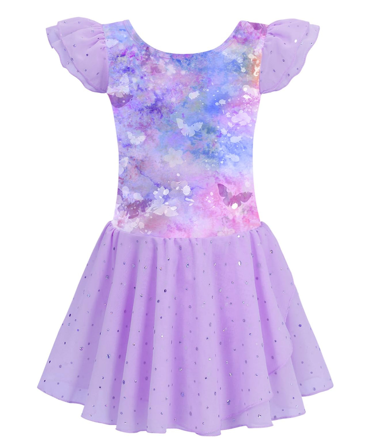 MdnMd Ballet Leotards for Girls Toddler Dance Ballet Leotard with Skirt Ballerina Dresses Tutu Outfits Flutter Sleeve