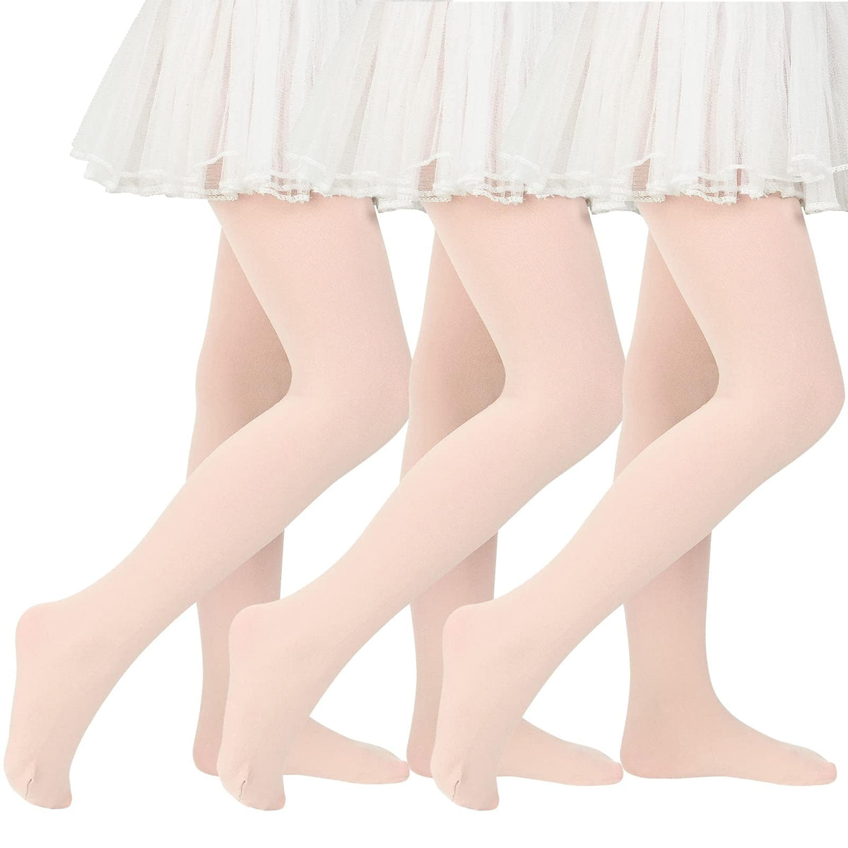 American Trends Girls Tights 3 Pair, Footed Opaque Dance Tights