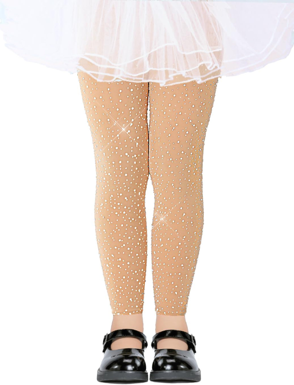 LUCKELF Girls Footless Tights with Sparkle Rhinestone Ballet Dance Tights for School Students Soft Stockings