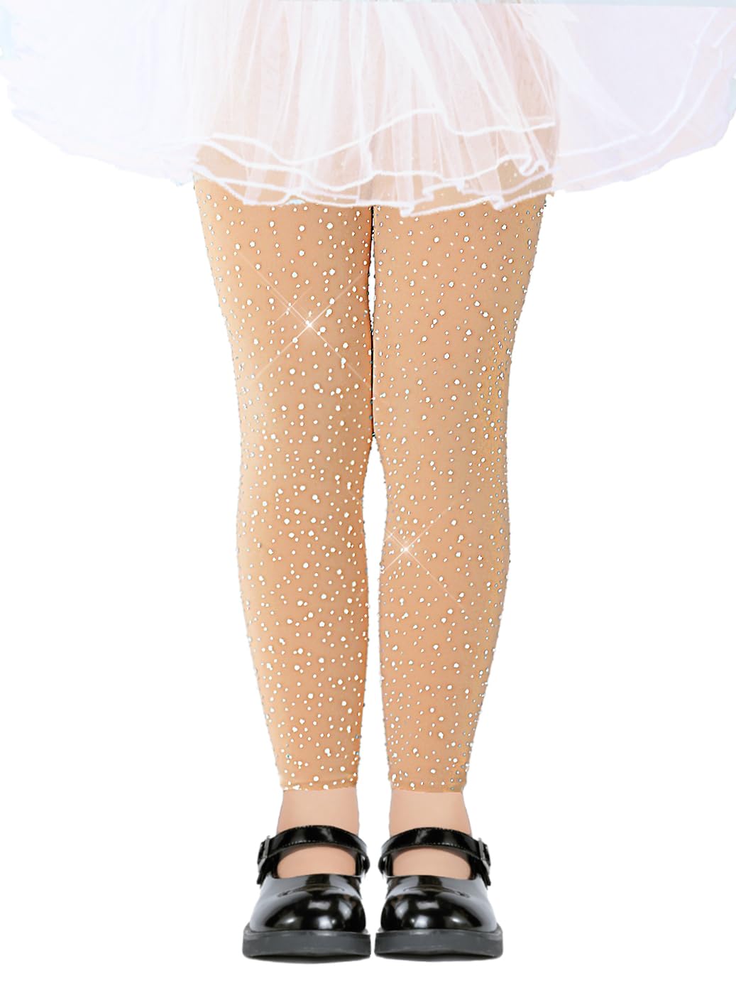 LUCKELF Girls Footless Tights with Sparkle Rhinestone Ballet Dance Tights for School Students Soft Stockings