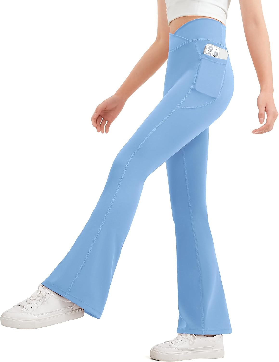 JOCMIC Girls Flare Leggings Kids Bell Bottom Yoga Pants with Pockets
