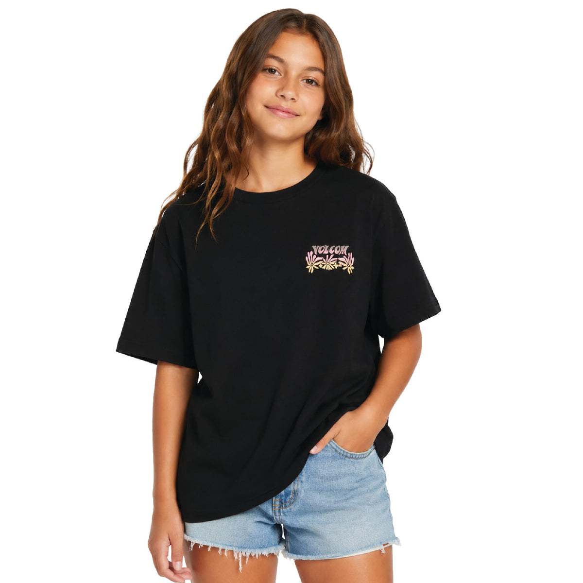 Volcom Girls Crewneck Graphic Tee, Short Sleeve Casual Top