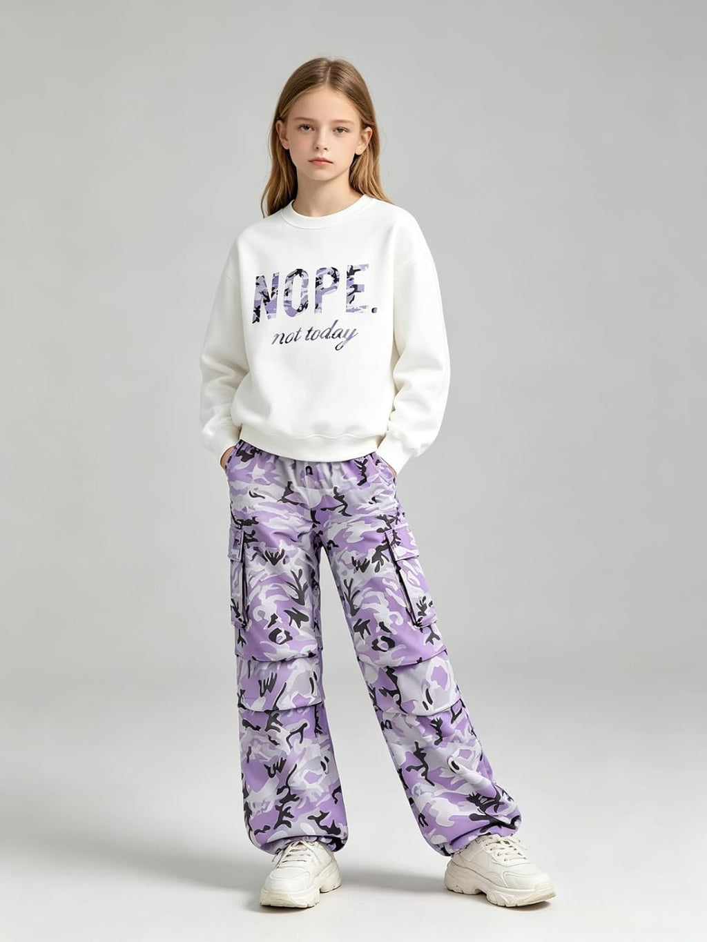 Teen Girls Clothes 2 Piece Outfits Letter Print Long Sleeve Tops and Cargo Pants Clothing Set