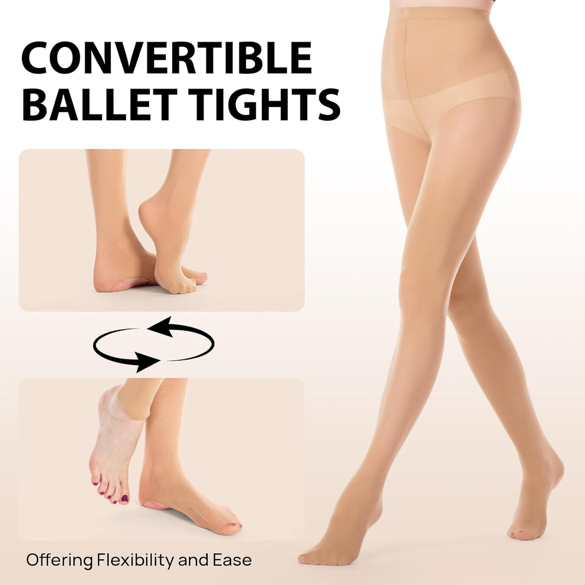 MANZI Womens Girls Solid Color Comfortable Convertible Ballet Tights 1-3 Pairs Pack