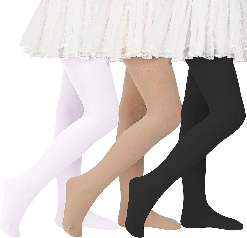 American Trends Girls Tights 3 Pair, Footed Opaque Dance Tights