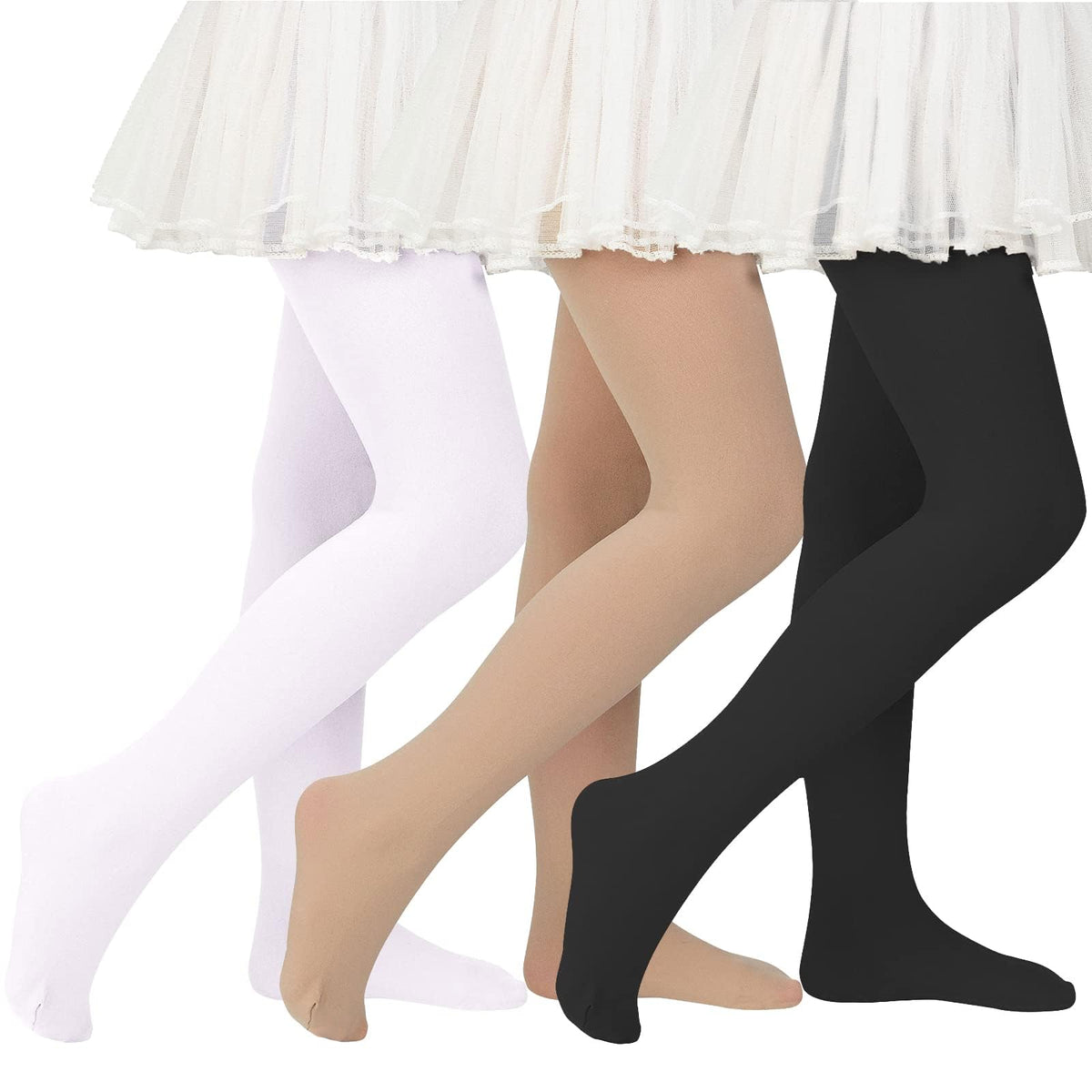 American Trends Girls Tights 3 Pair, Footed Opaque Dance Tights