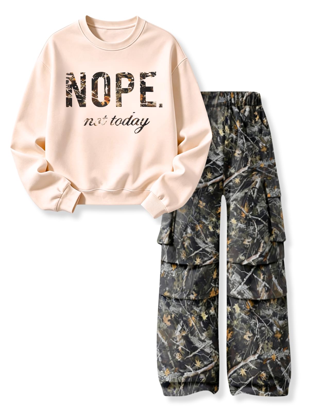 Teen Girls Clothes 2 Piece Outfits Letter Print Long Sleeve Tops and Cargo Pants Clothing Set
