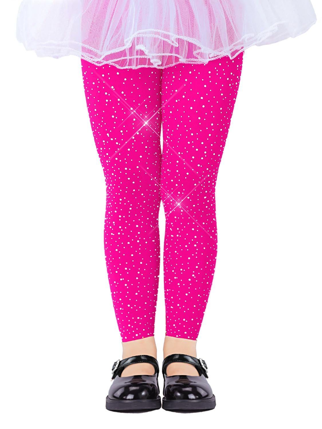 LUCKELF Girls Footless Tights with Sparkle Rhinestone Ballet Dance Tights for School Students Soft Stockings