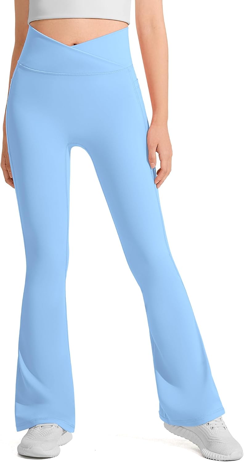 JOCMIC Girls Flare Leggings Kids Bell Bottom Yoga Pants with Pockets