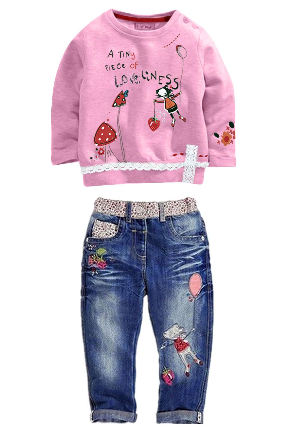 Toddler Girl Clothes Baby Girl Long Sleeve Top + Jeans Pants with Pockets