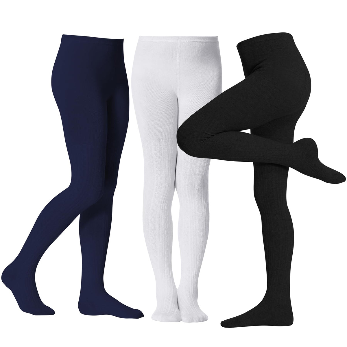 Zando 3Pack Girls Tights Kids Cable Knit Cotton Winter Warm Leggings 4-12T