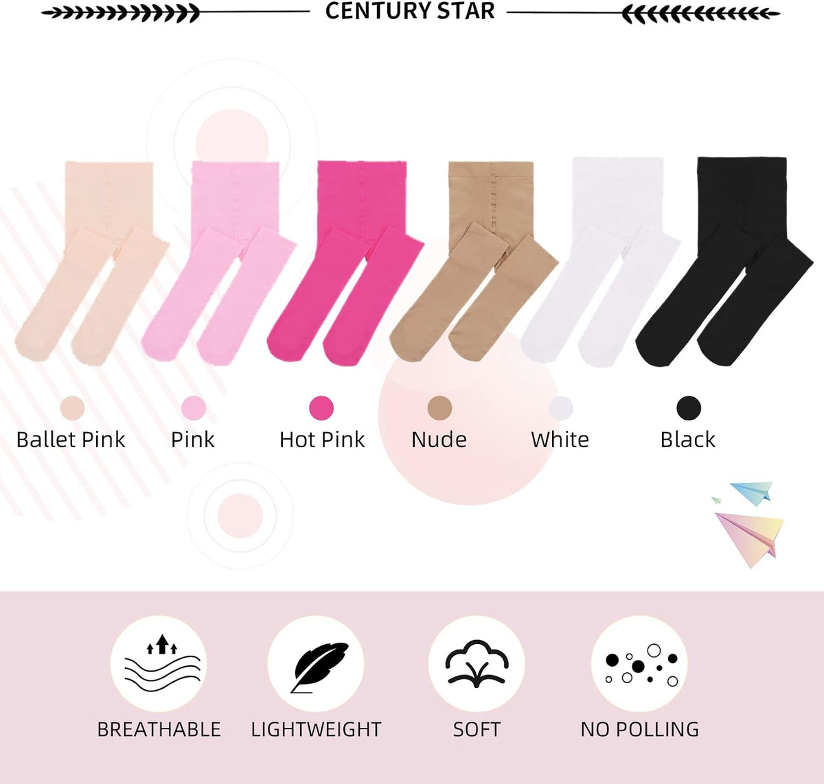 Century Star 3-Pack Girls Ballet Tights Toddler-Soft Dance Baby Tights Casual Leggings Stockings
