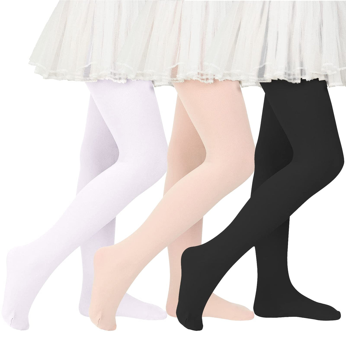 American Trends Girls Tights 3 Pair, Footed Opaque Dance Tights