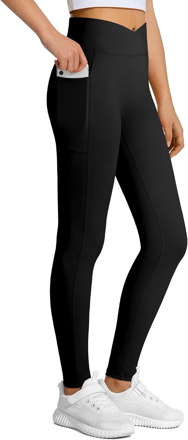 JOCMIC Girls Athletic Leggings High Waist for Kids Yoga Pants with Pockets