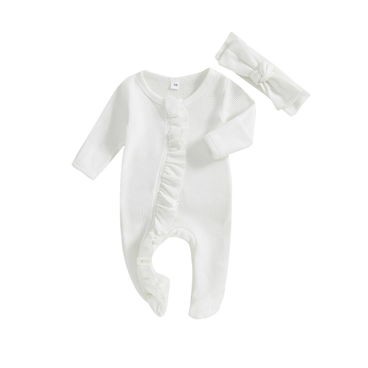 allshope Infant Baby Girl Fall Outfit Romper Footies Solid Color Frills Ruffle Trim Jumpsuit Bodysuits Newborn Winter Clothes