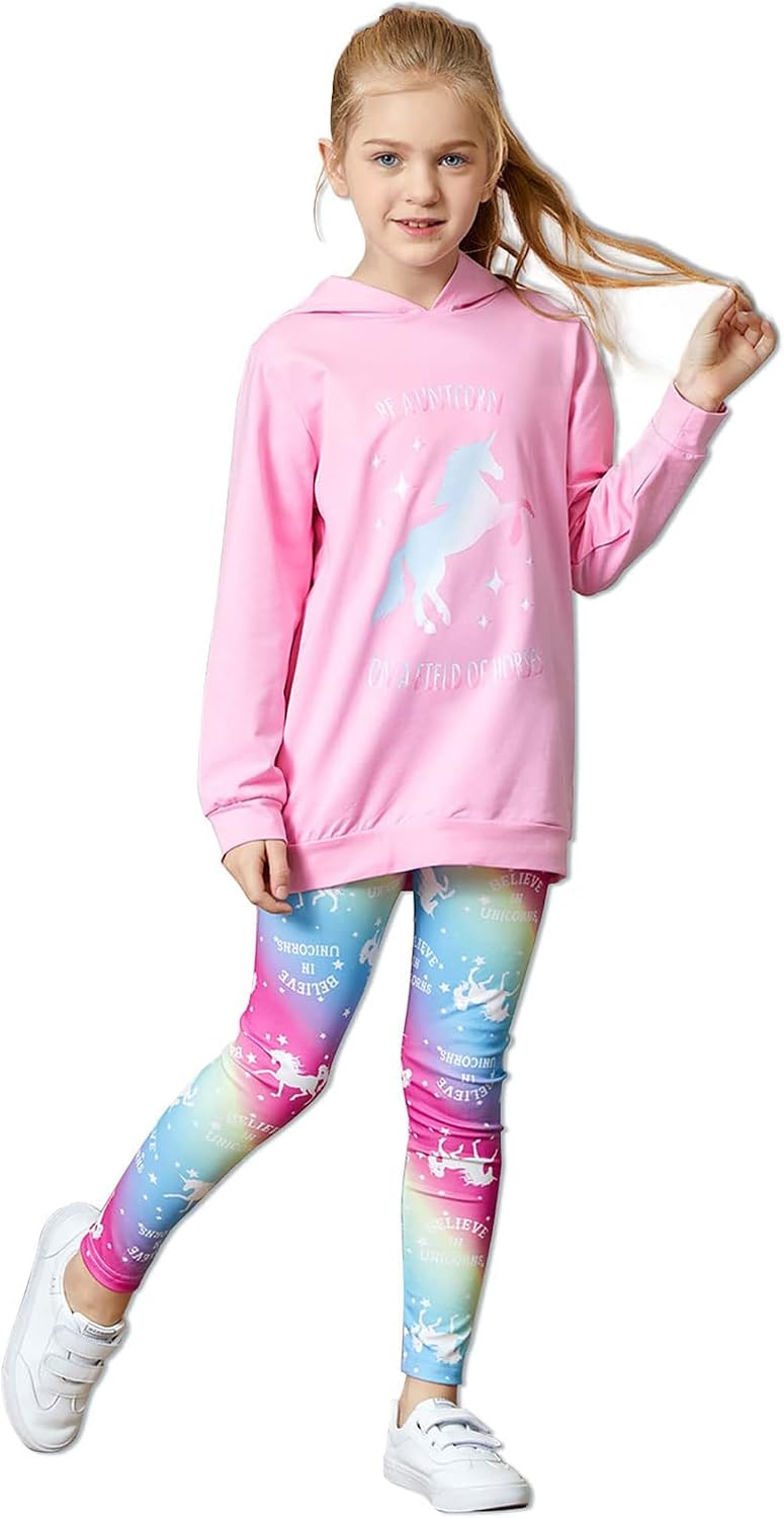 PATPAT Girls Hooded Sweatshirt Leggings Set 2 Piece Fall Outfit 4-12Y