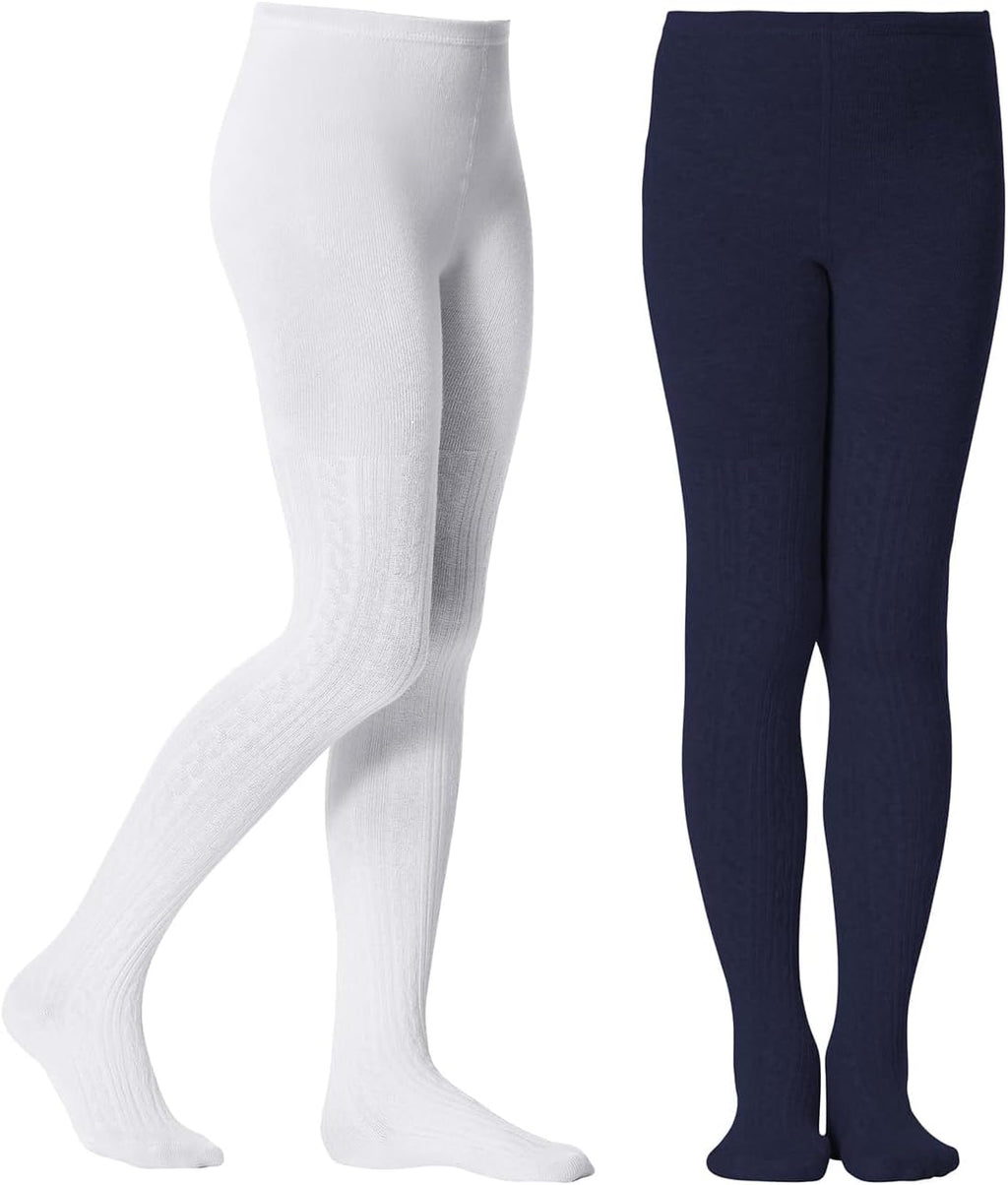 Zando 2 Pack Girls Tights Warm Kids Leggings Uniform Stockings Ages 6-12
