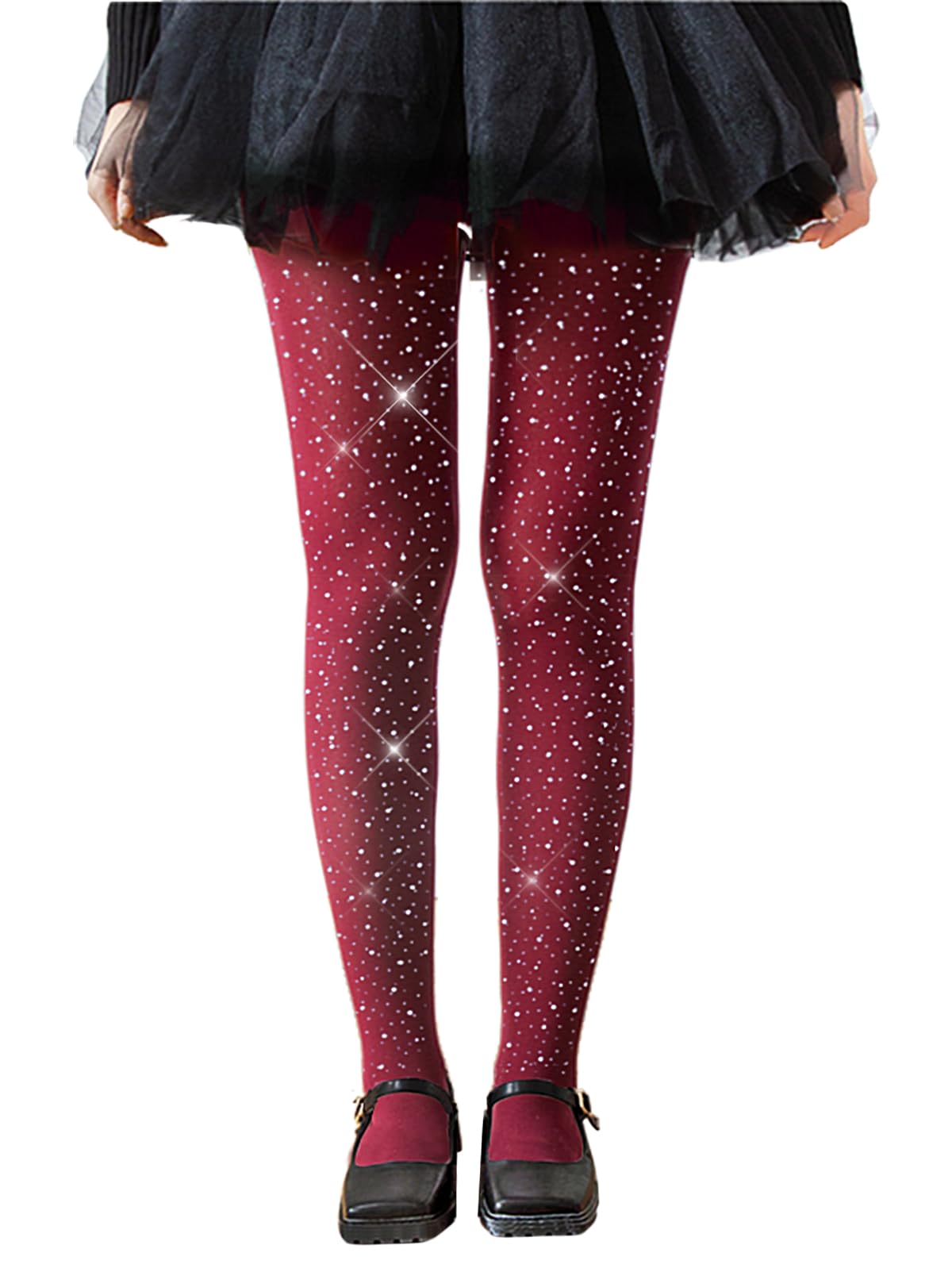 LUCKELF Girls Glitter Tights, Soft Opaque Tights Sparkle Rhinestone Tights School Dress Dance Stockings