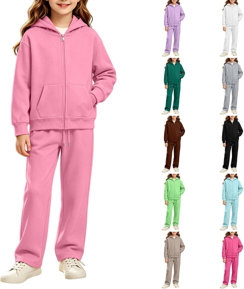 Girls Sweatsuit Fall Winter Kid Zip Up Hoodie And Sweatpants Set 5-14 Years