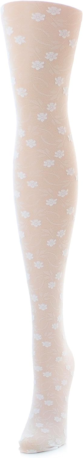 MeMoi Sweet Blossoms Sheer Tights for Girls, Ultra Soft and Lightweight Floral Lace Girls Tights - Sizes 2-14