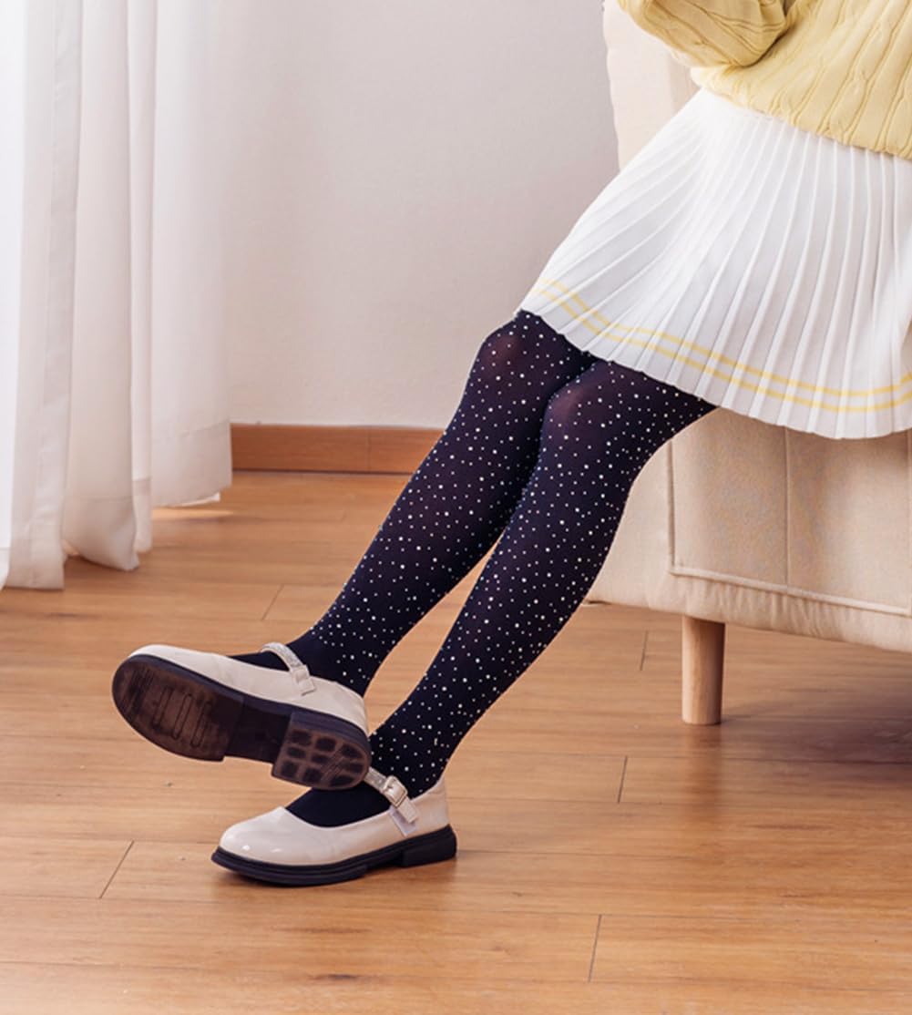 LUCKELF Girls Glitter Tights, Soft Opaque Tights Sparkle Rhinestone Tights School Dress Dance Stockings