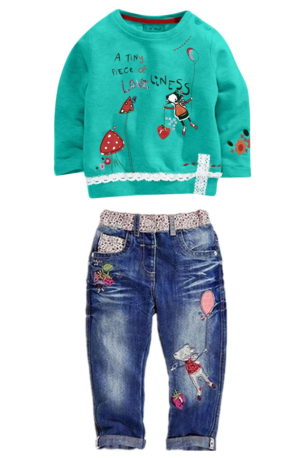 Toddler Girl Clothes Baby Girl Long Sleeve Top + Jeans Pants with Pockets