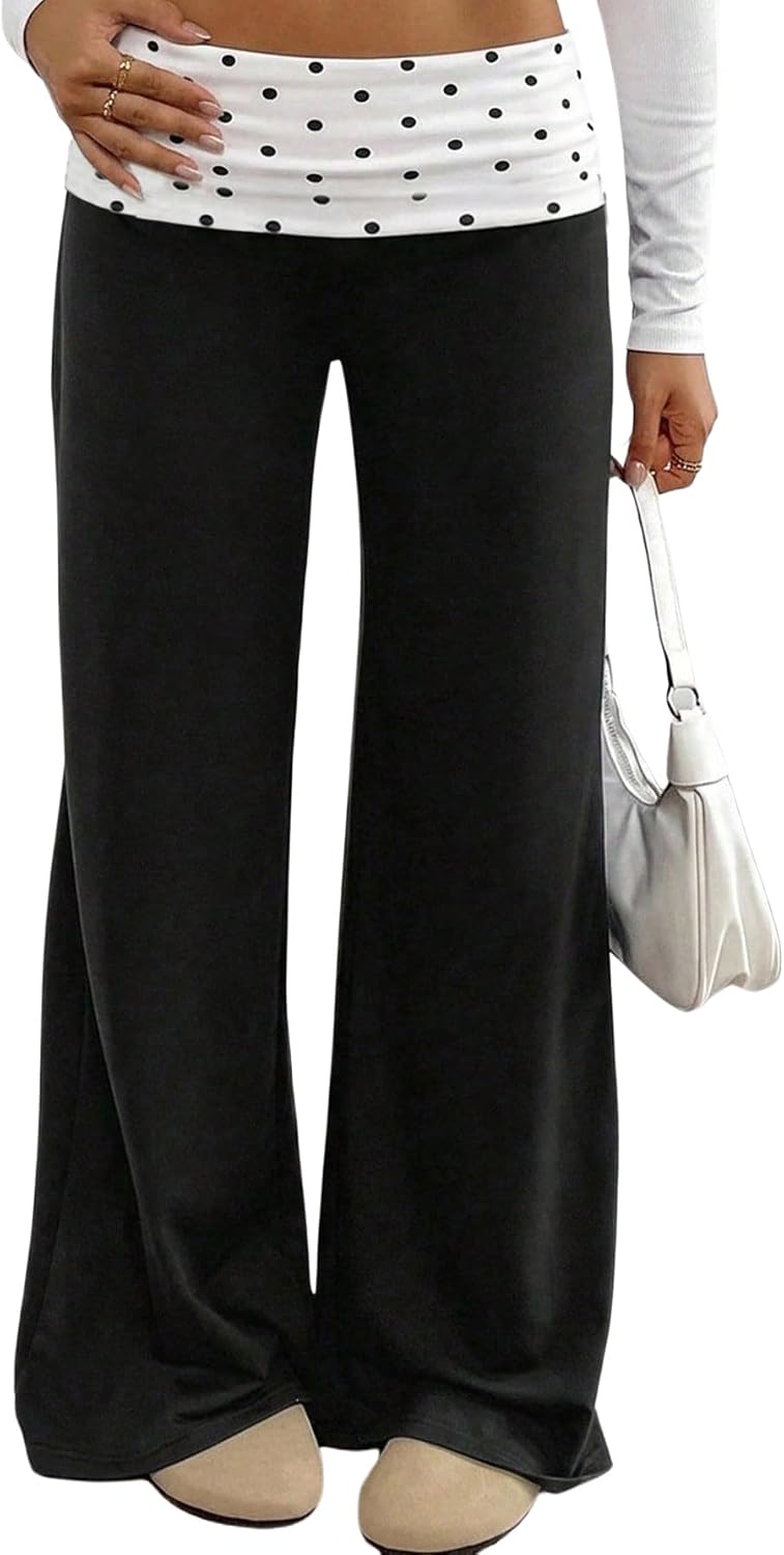 RoseSeek Girl's Polka Dots Fold Over Baggy Sweatpants Wide Leg Y2k Pants