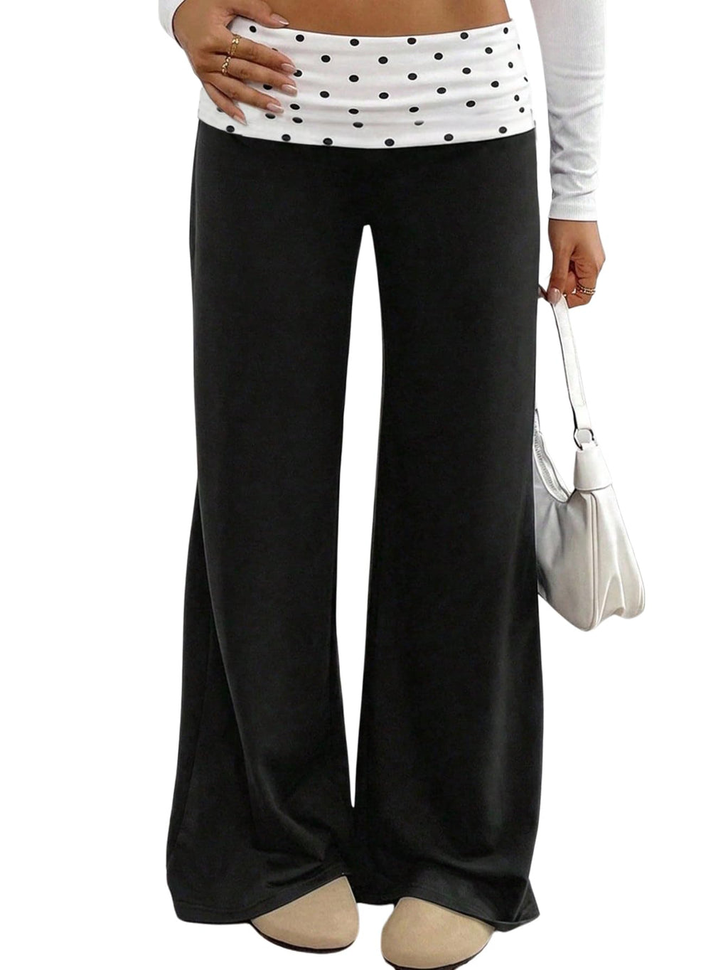 RoseSeek Girl's Polka Dots Fold Over Baggy Sweatpants Wide Leg Y2k Pants
