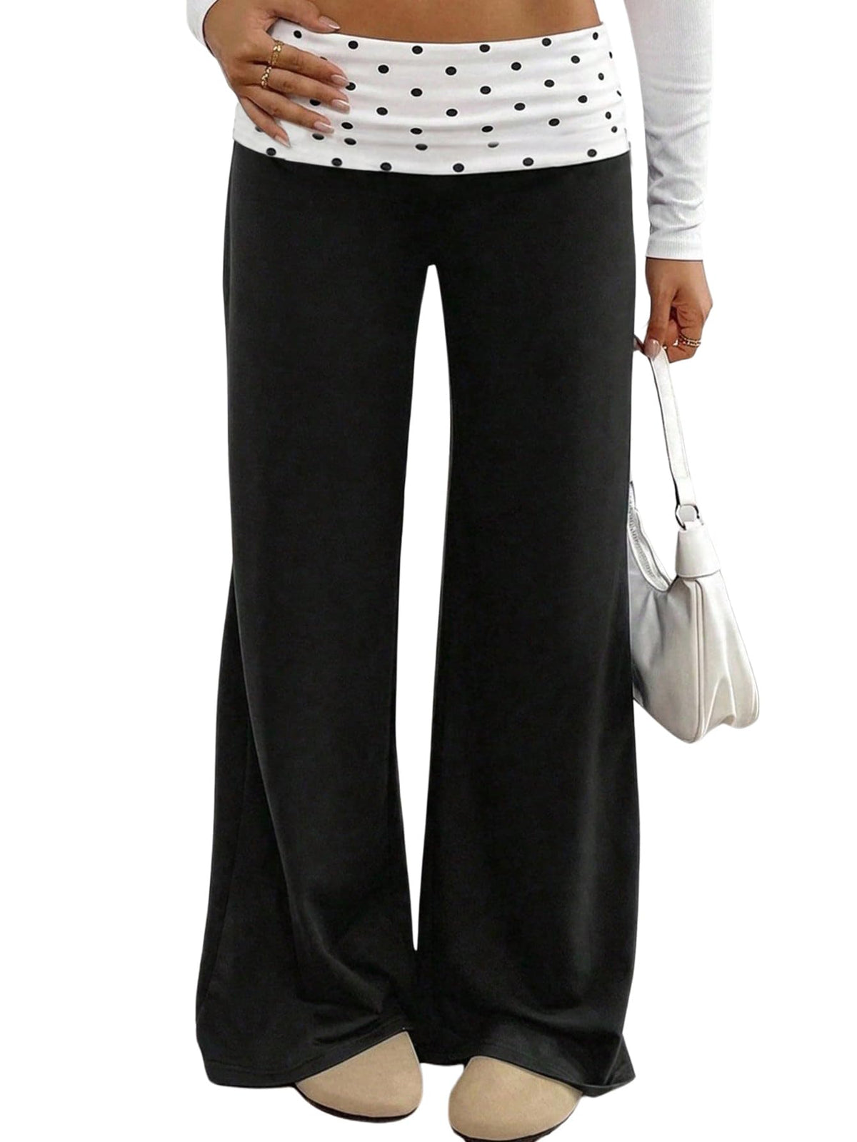 RoseSeek Girl's Polka Dots Fold Over Baggy Sweatpants Wide Leg Y2k Pants