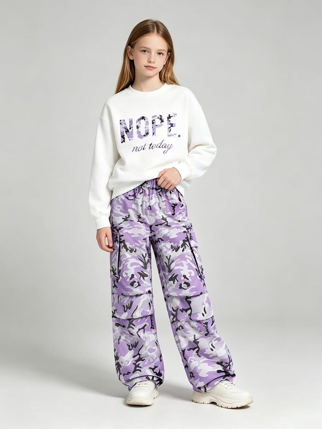 Teen Girls Clothes 2 Piece Outfits Letter Print Long Sleeve Tops and Cargo Pants Clothing Set