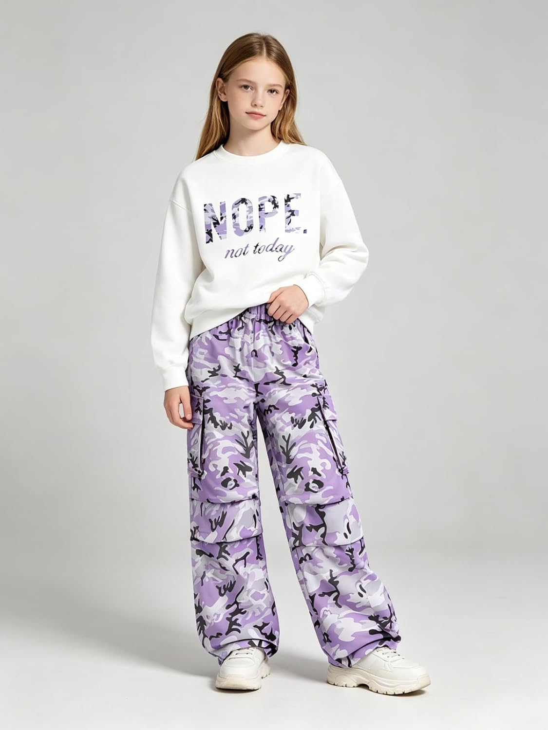 Teen Girls Clothes 2 Piece Outfits Letter Print Long Sleeve Tops and Cargo Pants Clothing Set