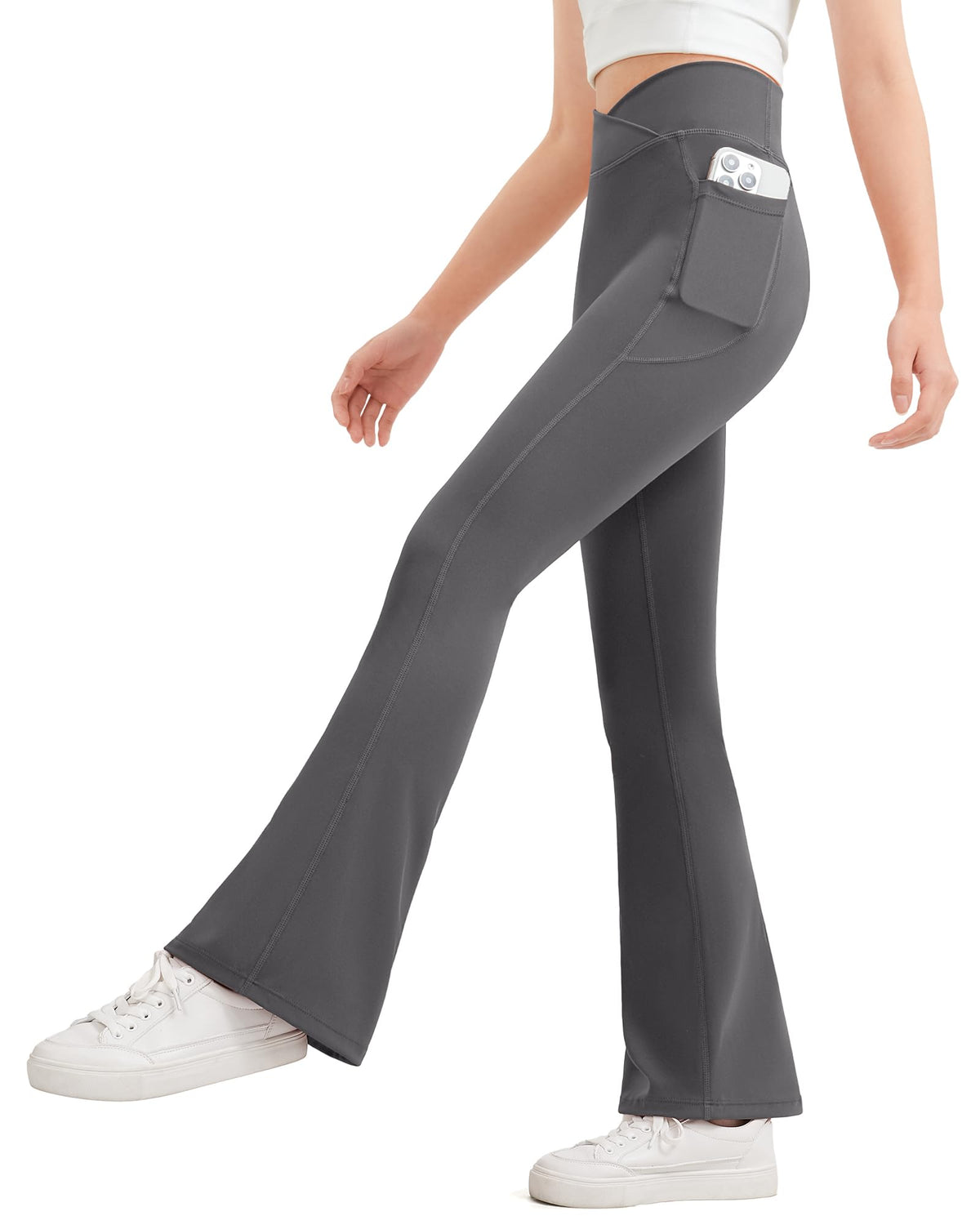 JOCMIC Girls Flare Leggings Kids Bell Bottom Yoga Pants with Pockets