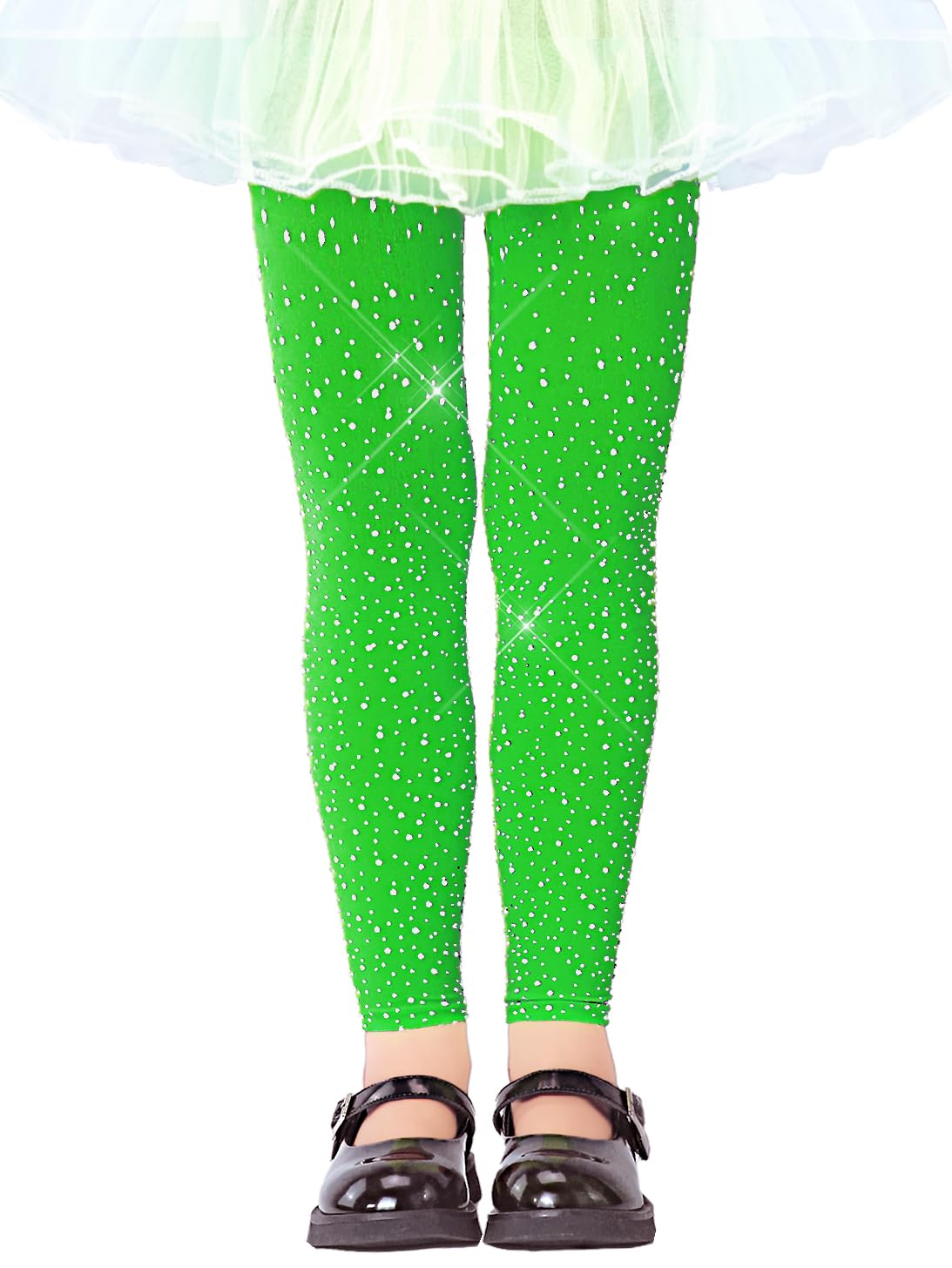 LUCKELF Girls Footless Tights with Sparkle Rhinestone Ballet Dance Tights for School Students Soft Stockings