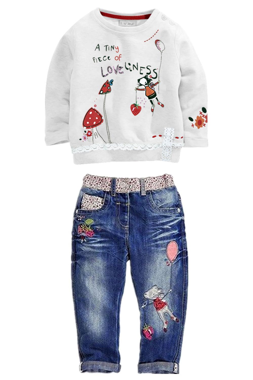 Toddler Girl Clothes Baby Girl Long Sleeve Top + Jeans Pants with Pockets
