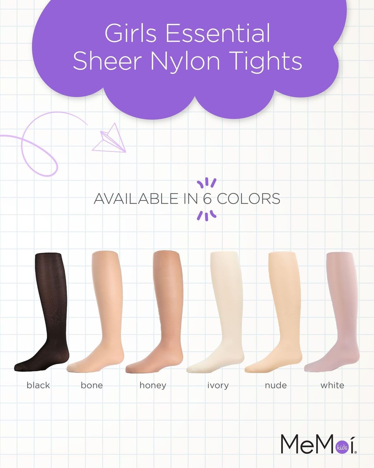 MeMoi Girls Soft Opaque Nylon Tights, Comfortable Footed Tights