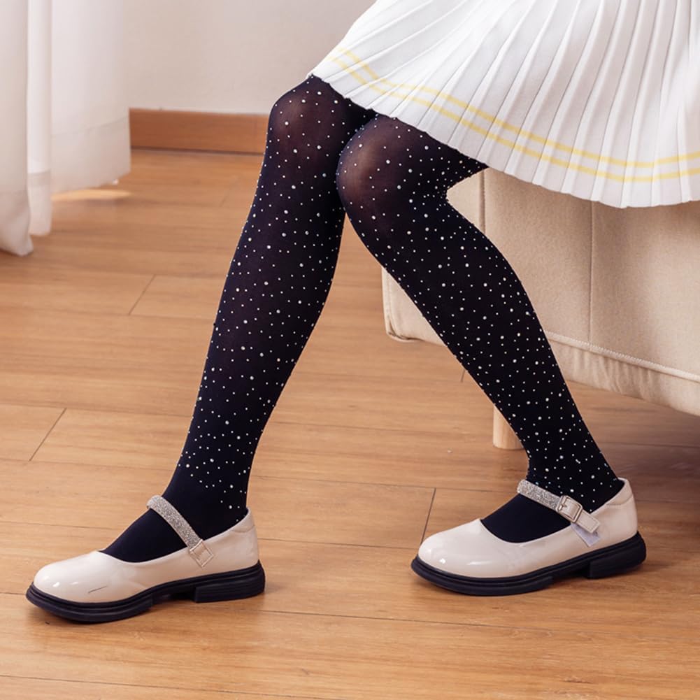 LUCKELF Girls Glitter Tights, Soft Opaque Tights Sparkle Rhinestone Tights School Dress Dance Stockings