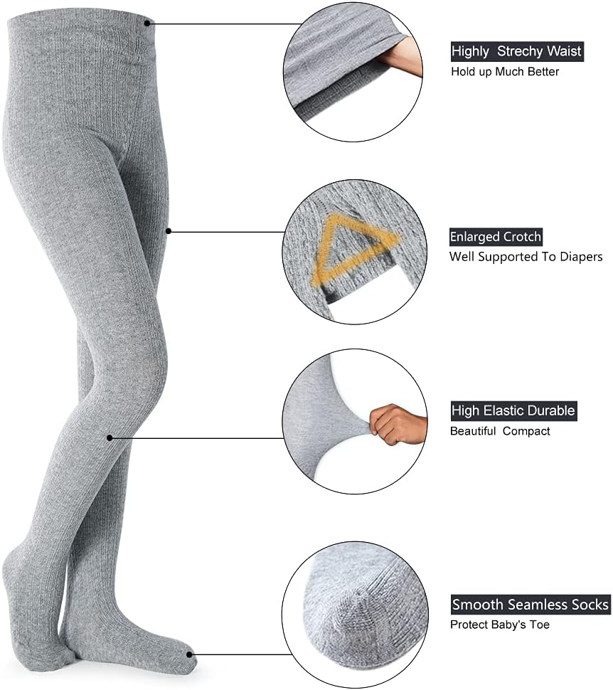 Petrass Girls Tights Toddler Cable Knit Cotton Footed Seamless Dance Ballet Baby Girls' Leggings 3/4 Pack