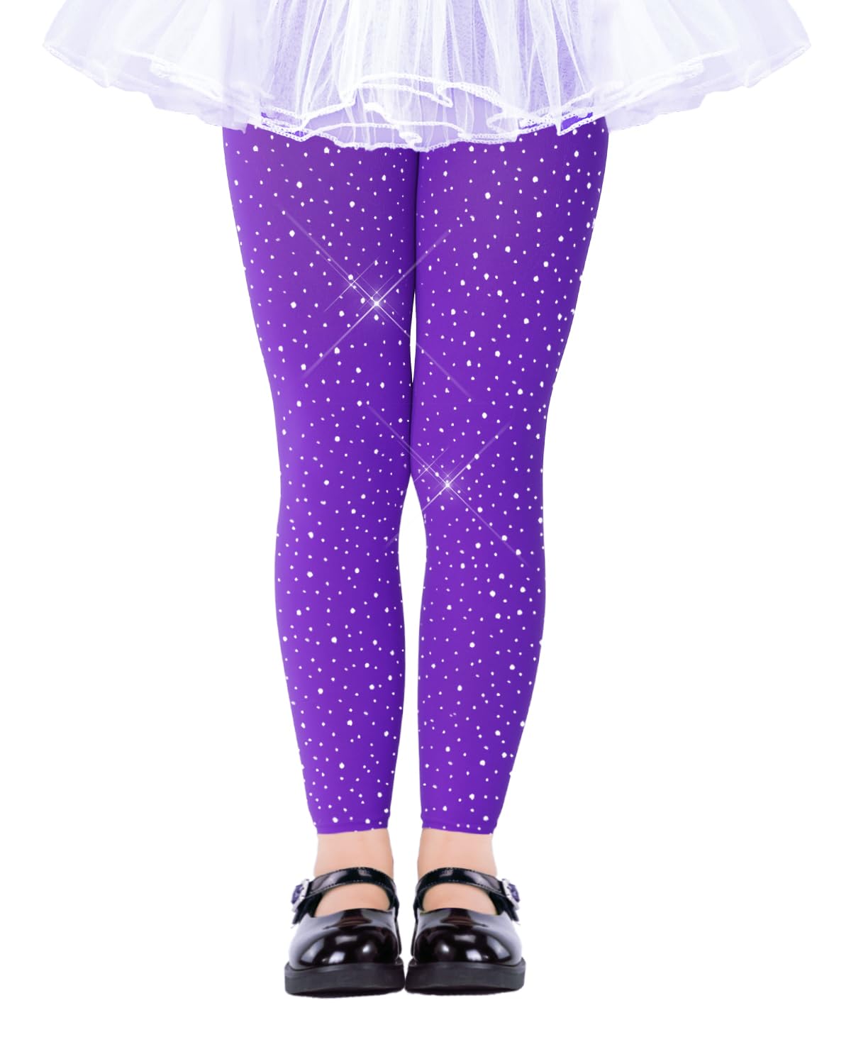 LUCKELF Girls Footless Tights with Sparkle Rhinestone Ballet Dance Tights for School Students Soft Stockings