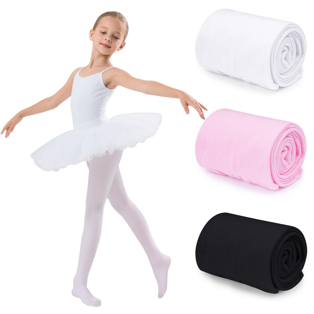 Dxhycc 3 Pack Girls Ballet Tights Soft Elastic Footed Dance Tights for Toddler Girls Ballet School Uniform