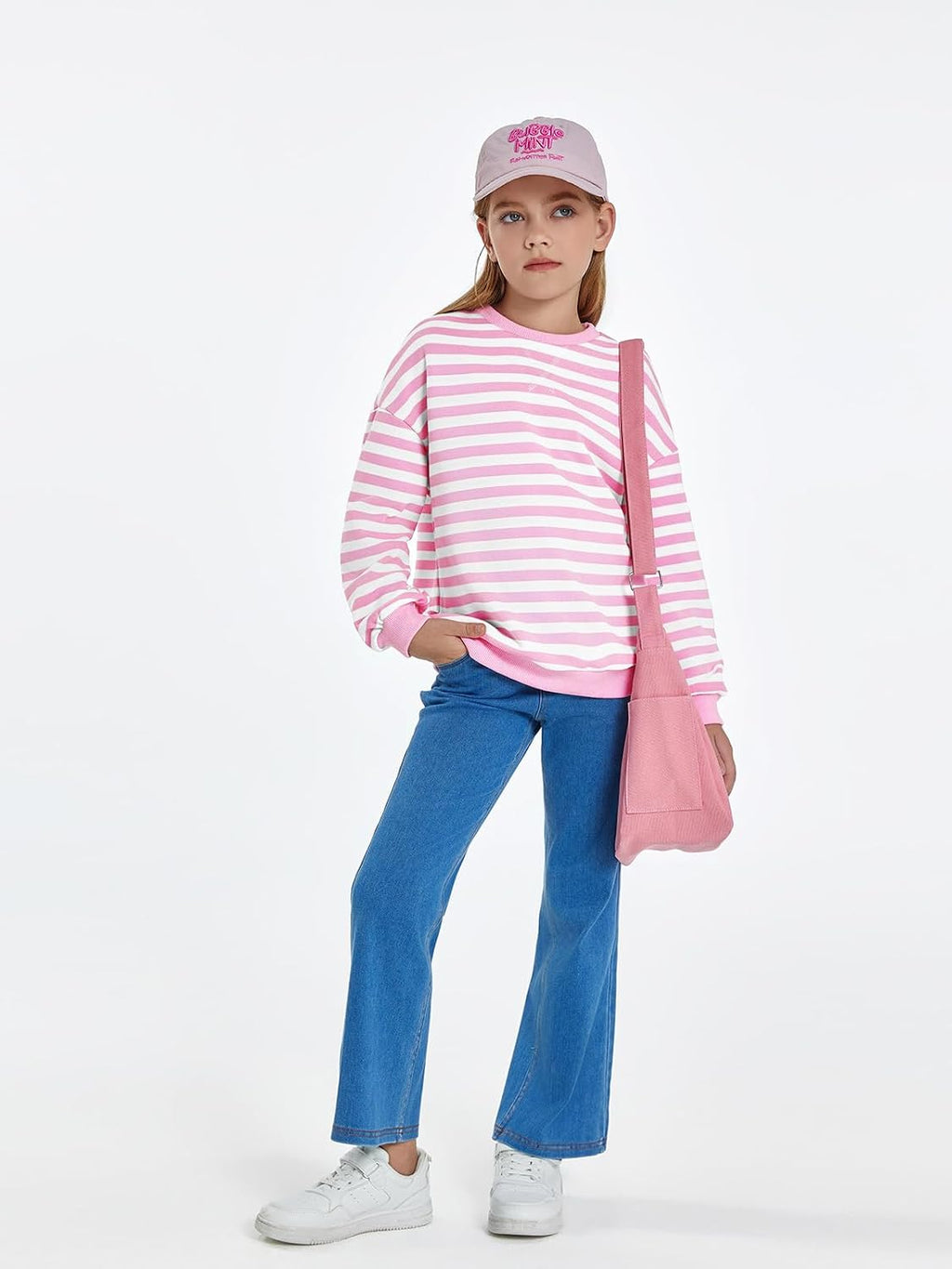 Haloumoning Girls Striped Crewneck Sweatshirt Long Sleeve Oversized Tops