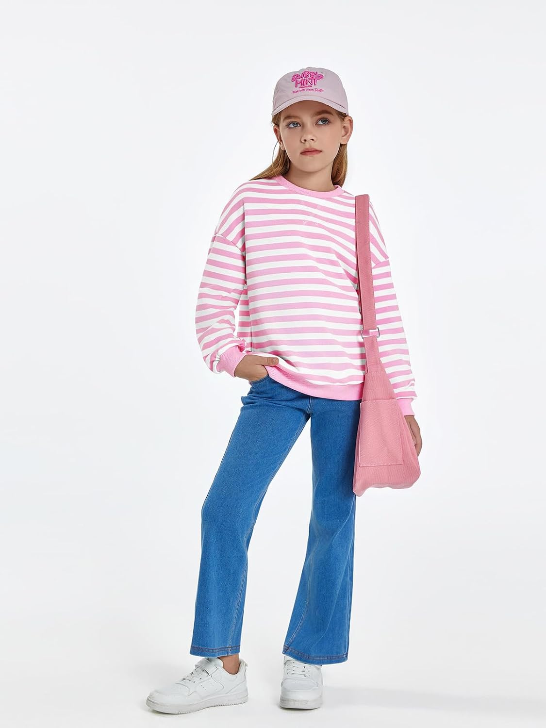 Haloumoning Girls Striped Crewneck Sweatshirt Long Sleeve Oversized Tops