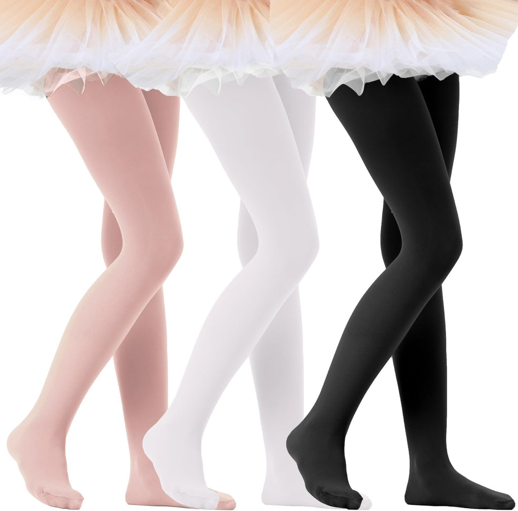 Citystl Ballet Tights for Girls - 3 Pairs, Multiple Colors, Cotton School Dress Tights